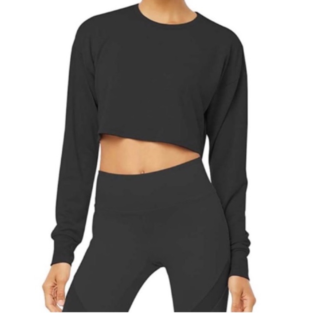 Mimi New York Long Sleeve Cropped Sweatshirt Black Medium